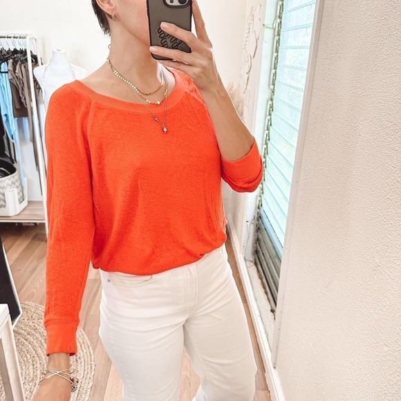 Halogen Linen Blend Sleeve Top Orange Red size L - Picture 1 of 12
